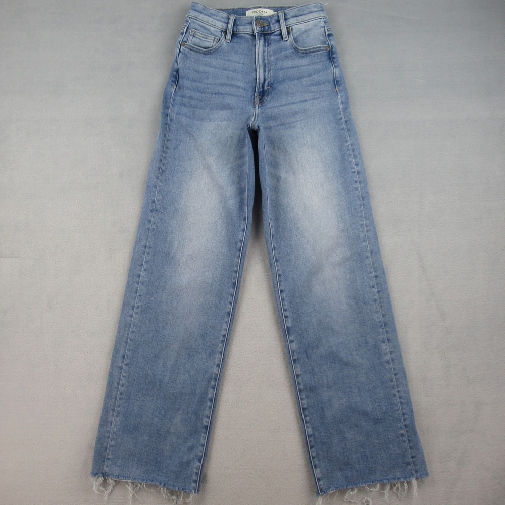 Hidden Los Angeles High Rise Wide Leg Jeans Light Wash Raw Hem HD9135D-ML 24